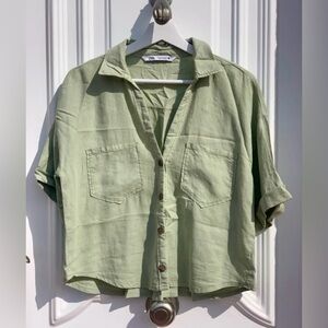 Zara Olive Green Shirt / crop top with buttons and pockets from Zara